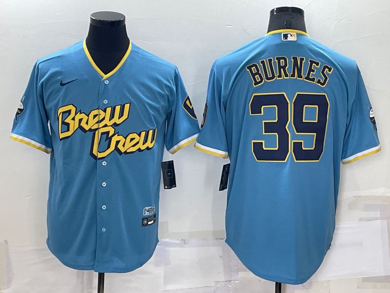 Men Milwaukee Brewers #39 Burnes Blue City Edition Game Nike 2022 MLB Jersey